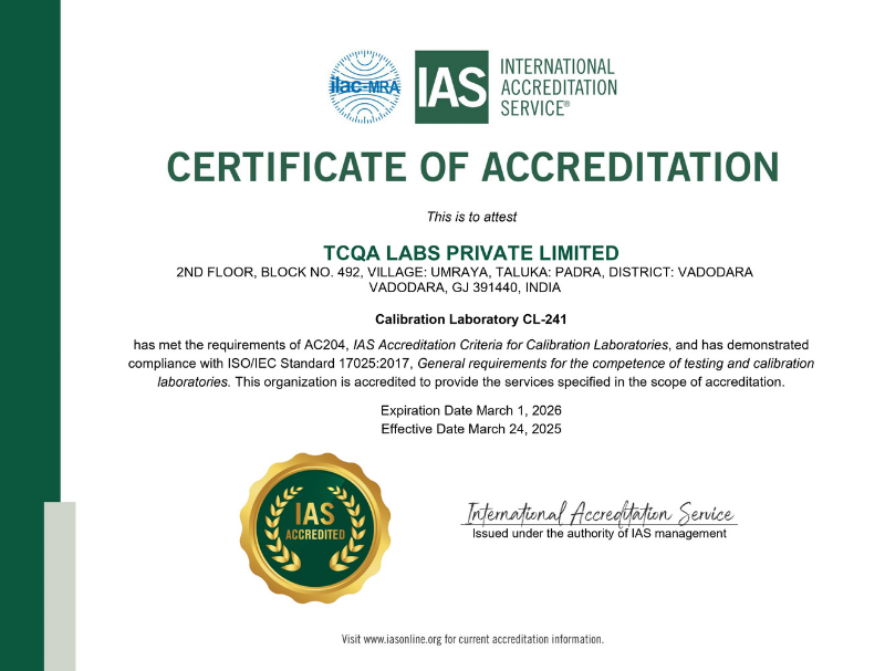 ias calibration certificate