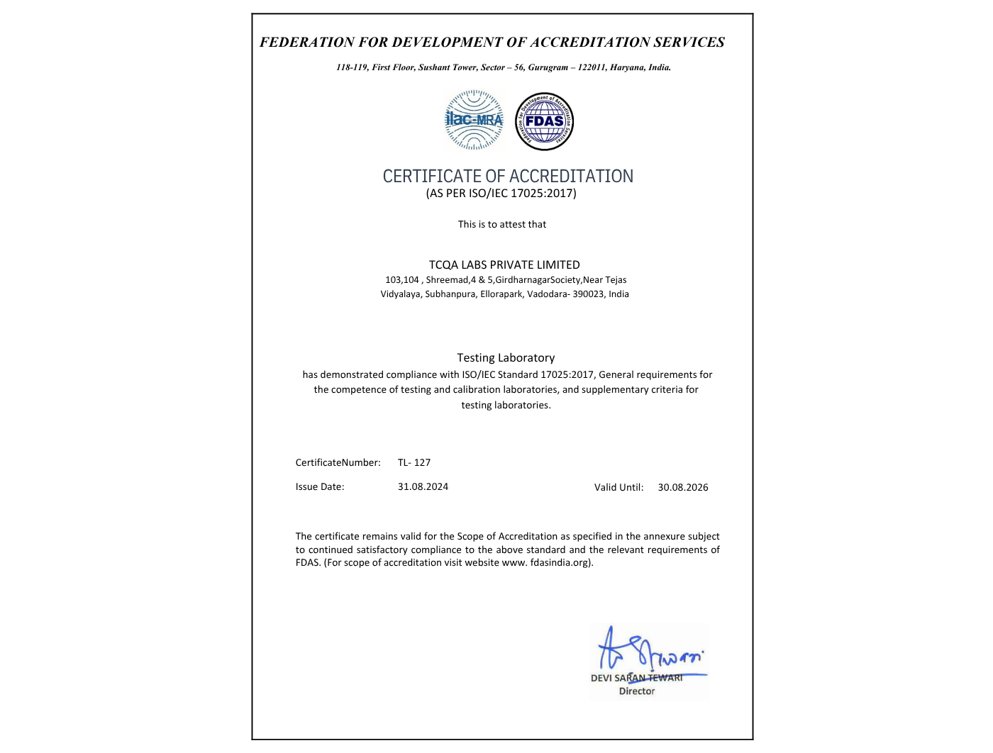ias calibration certificate
