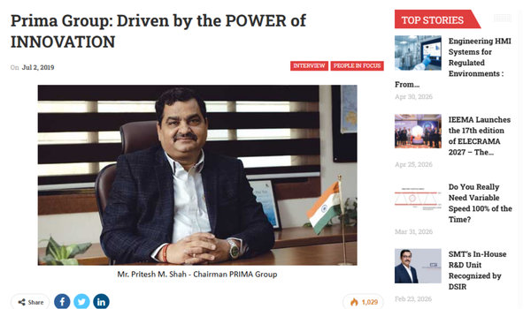 Featured by Engineering Review, this article showcases PRIMA Group’s journey of innovation, indigenous technology development, and leadership in pollution and environmental monitoring solutions. The feature highlights PRIMA’s commitment to “Made in India” technologies, customized industrial solutions, and continuous advancement in emission monitoring, gas detection, and environmental safety systems for sustainable industrial growth.
