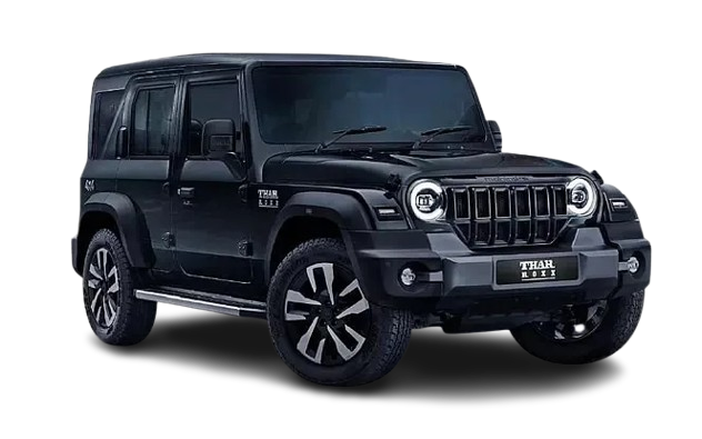 Black Mahindra Thar ROXX 5 door luxury SUV available for self drive rental in Goa - Right Car Rental Mopa Airport